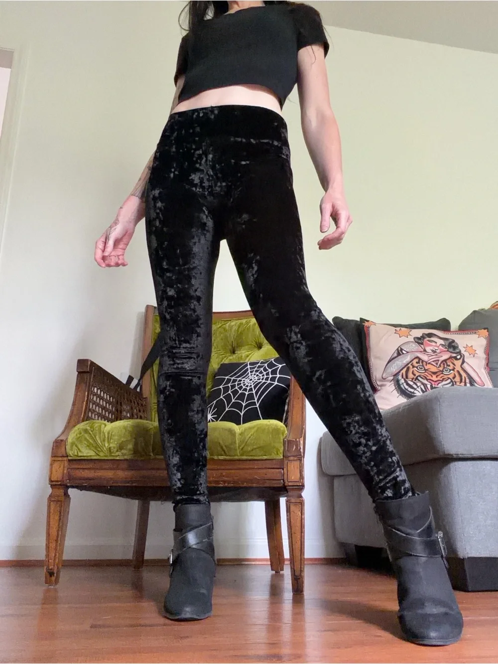 Killstar Black Crushed Velvet Leggings